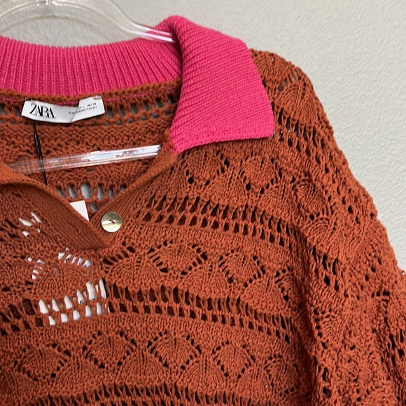 ZARA Crochet Cropped Polo - Picture 2 of 3